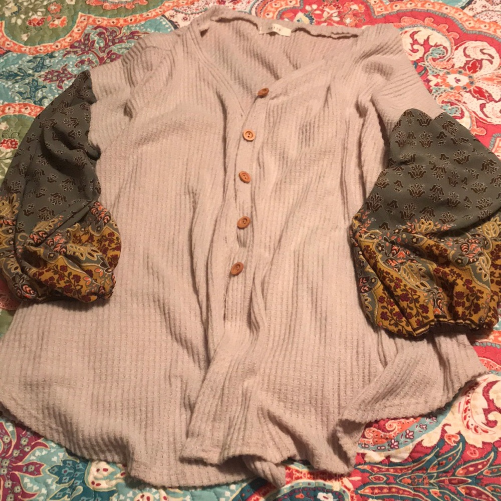 Cardigan with peasant blouse sleeves